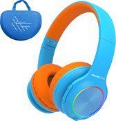 PowerLocus PLED Draadloze Koptelefoon Over-Ear voor Kinderen - LED lampjes - met Microfoon - Micro SD poort - Blauw/Oranje