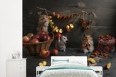 Behang - Fotobehang Stilleven van hamsters die appels drogen - Breedte 265 cm x hoogte 220 cm