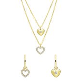 Lucardi Dames Zilveren goldplated set ketting en oorbellen hart - Cadeau Set - 925 Zilver - Goudkleurig