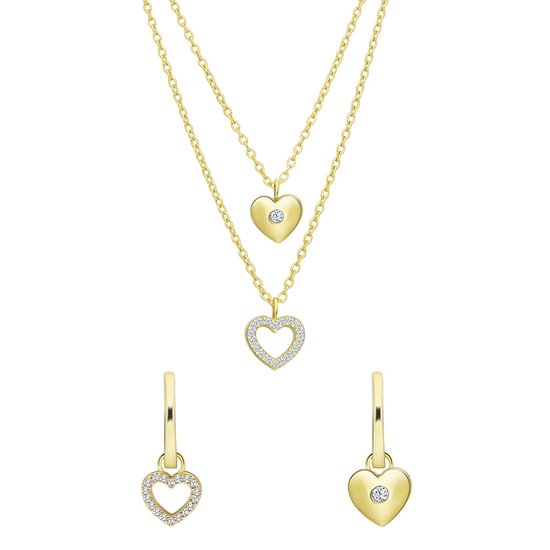 Lucardi - Parure collier et boucles d'oreilles coeur en argent plaqué or