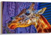 Hout - Zijaanzicht van Giraffekop - 90x60 cm - 9 mm dik - Foto op Hout (Met Ophangsysteem)