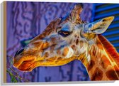Hout - Zijaanzicht van Giraffekop - 75x50 cm - 9 mm dik - Foto op Hout (Met Ophangsysteem)