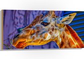 Hout - Zijaanzicht van Giraffekop - 100x50 cm - 9 mm dik - Foto op Hout (Met Ophangsysteem)