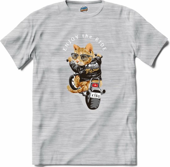 Enjoy The Ride | Cat - Motor - Cool - T-Shirt - Unisex - Donker Grijs - Gemêleerd - Maat S