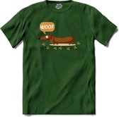 Woof! | Honden - Dogs - Hond - T-Shirt - Unisex - Bottle Groen - Maat XXL