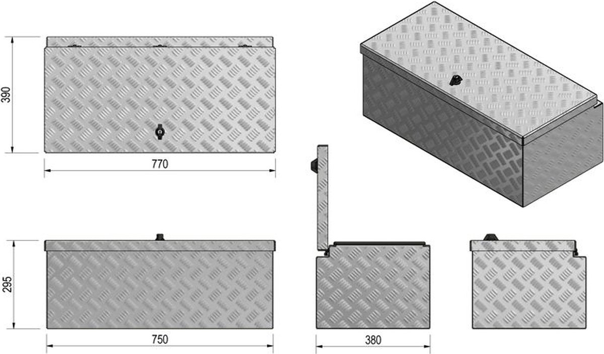 DE HAAN BOX LV - 750x380x280 mm - waterdichte en stofdichte aluminium traanplaat disselkist - voorzien van vlinderslot