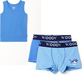 Woody ondergoed set jongens - walvis - blauw - 1 hemdje en 2 boxers - maat 128