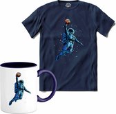 Astronaut Met Basketbal | Ruimte - Astronaut - Basketbal - T-Shirt met mok - Unisex - Navy Blue - Maat XXL