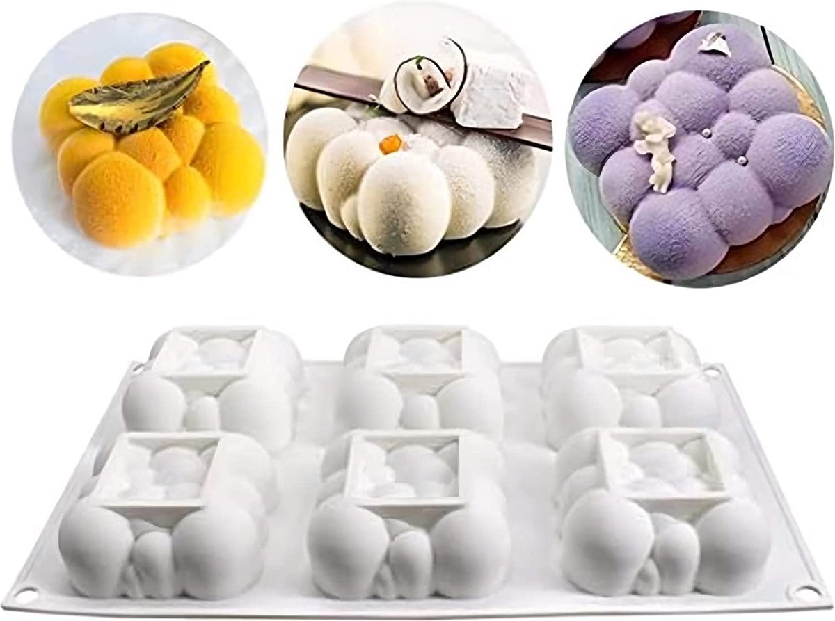 Bubble Cloud Cake Mallen Jelly Mold Vierkante Mold Cakesicles Siliconen Mold 3D Cloud Kaarsen Dessert Mallen voor Chocolade Truffel Muffin Pudding Ijs Bombe 6 Holtes