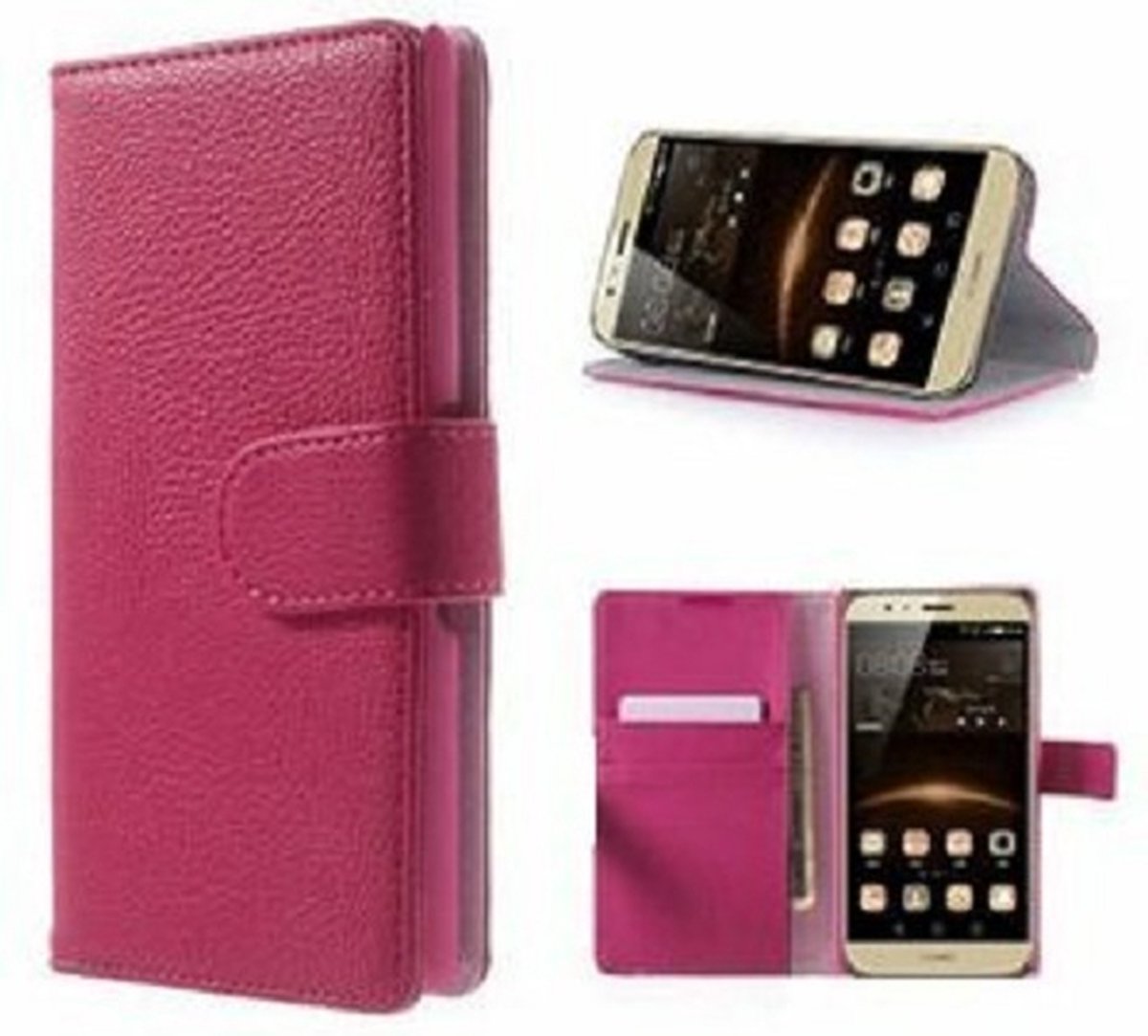 Huawei G8 Hoesje Met Pasjeshouder Bookcase Roze