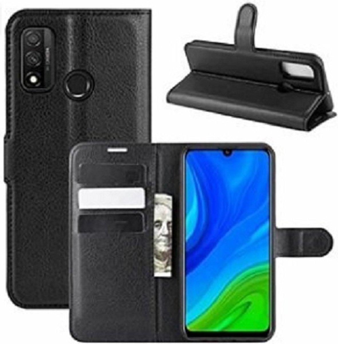 Huawei P Smart 2020 Hoesje Met Pasjeshouder Bookcase Zwart