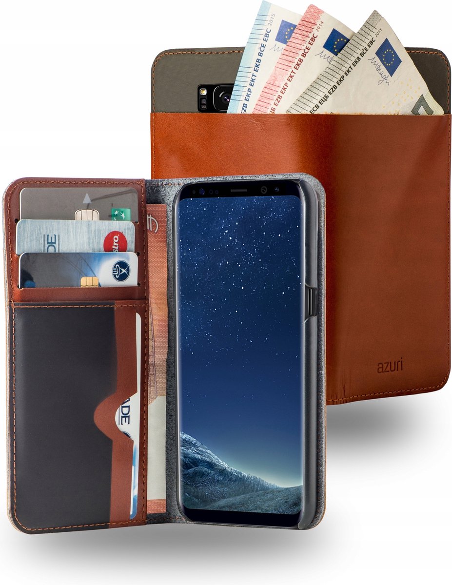 Musthavz Apple iPhone 7/8 hoesje en iPhone SE2020 hoesje met ruimte voor 5 pasjes en briefgeld - Bookcase - Echt leer - Donkerbruin