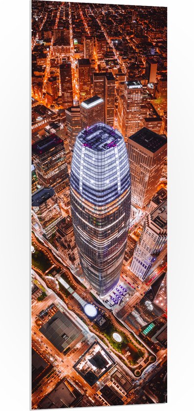 WallClassics - PVC Schuimplaat - De Salesforce Tower vanaf boven - 50x150 cm Foto op PVC Schuimplaat (Met Ophangsysteem)