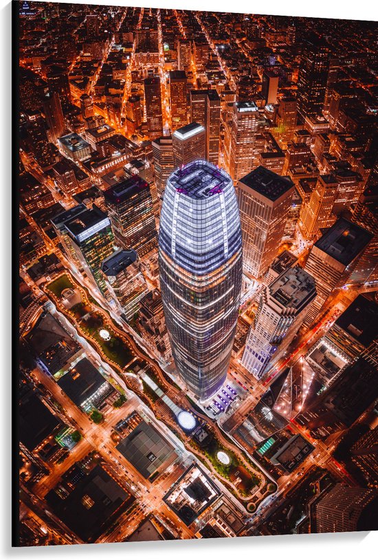 WallClassics - Canvas - De Salesforce Tower vanaf boven - 100x150 cm Foto op Canvas Schilderij (Wanddecoratie op Canvas)