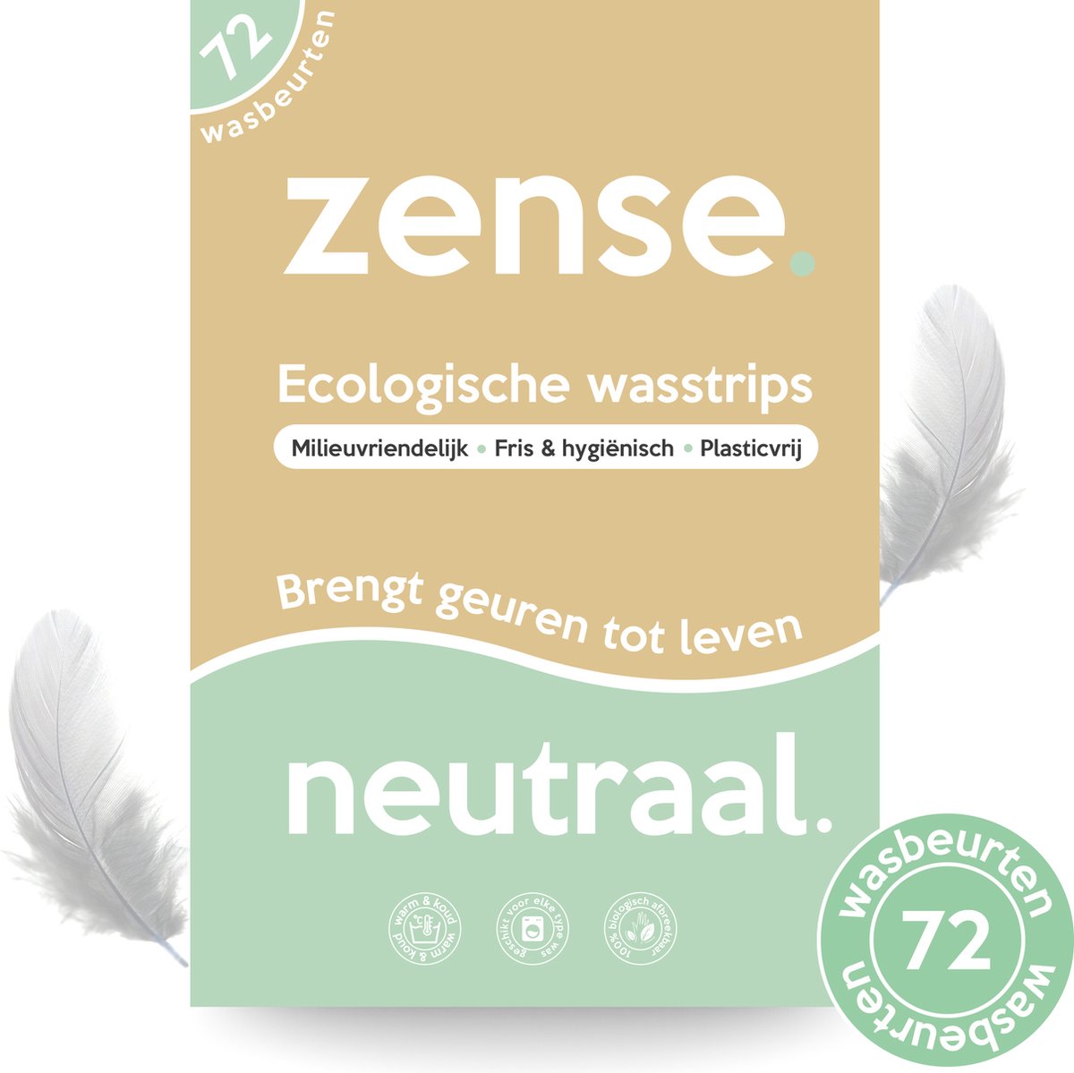 Zense Eco Wasmiddel Wasstrips - 72 Grote Wasbeurten - Neutraal - Wasmiddeldoekjes