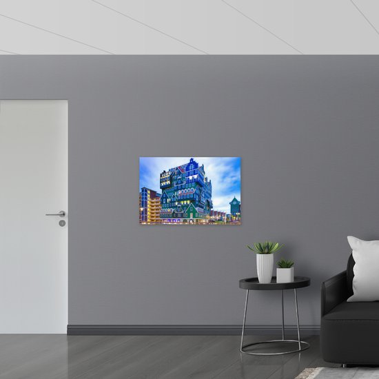 WallClassics - Drapeau - Vert avec des Maisons bleues superposées - Zaandam - 90x60 cm Photo sur drapeau en polyester