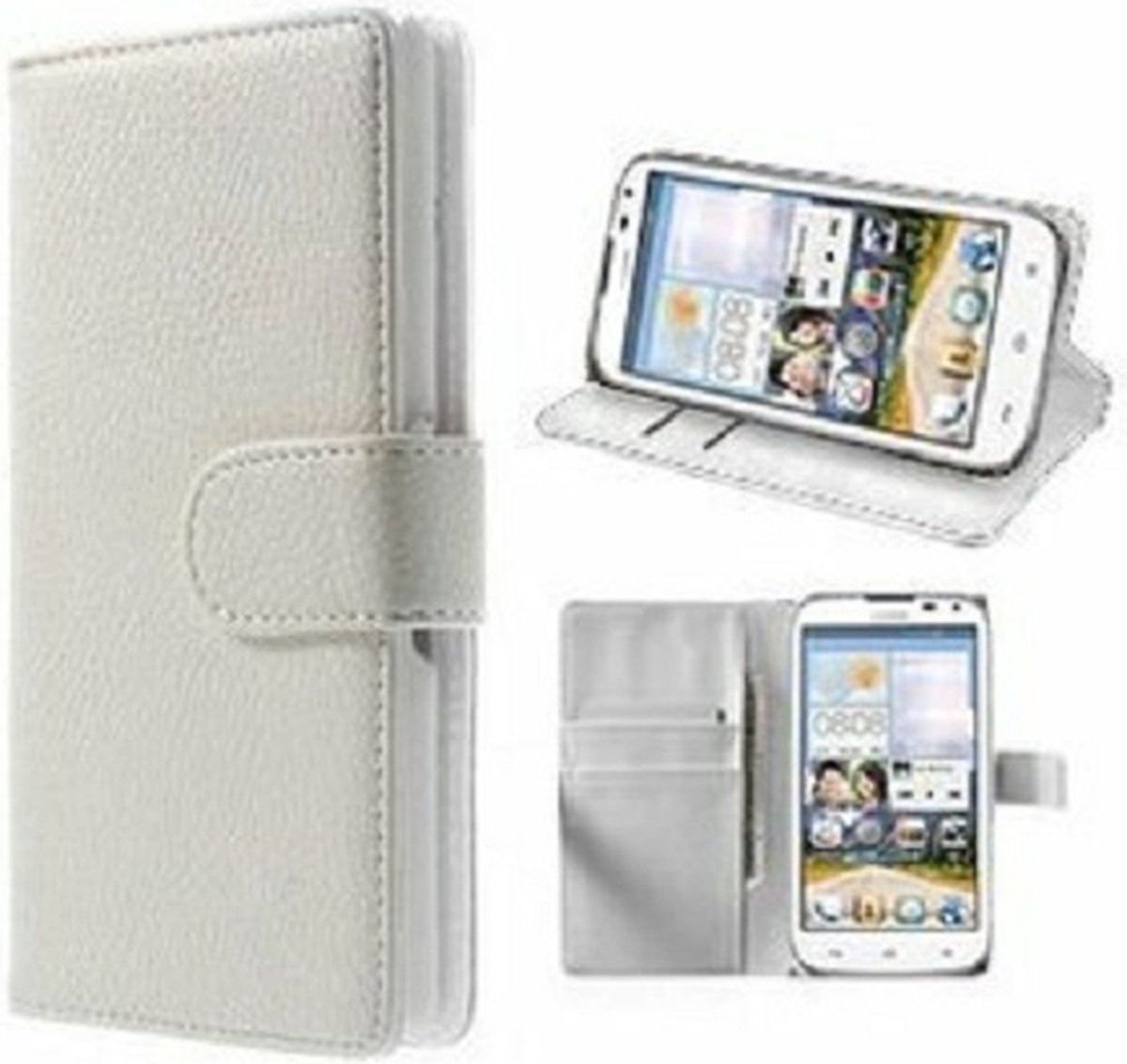 Huawei G730 Hoesje Met Pasjeshouder Bookcase Wit