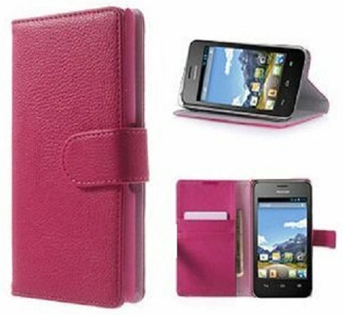 Huawei Y320 Hoesje Met Pasjeshouder Bookcase Roze