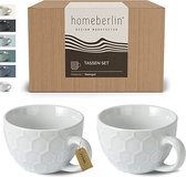 HOMEBERLIN® design cappuccino kopset | Koffiekopje van hoogwaardig steengoed | 200ml | Extra dikwandige mok | Moderne koffiekopjesset, 100% handgemaakt