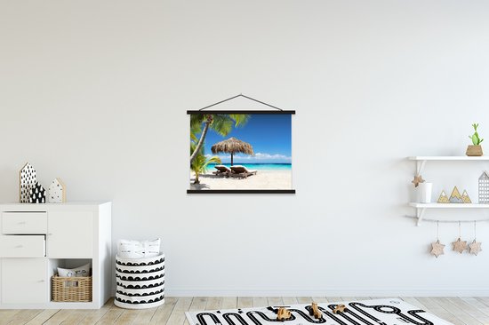 Porte-affiche avec affiche - Affiche scolaire - Plage - Parasol - Mer - 60x45 cm - Lattes noires