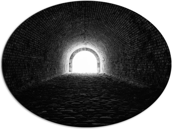 WallClassics - Dibond Ovaal - Donkere Tunnel - 96x72 cm Foto op Ovaal (Met Ophangsysteem)