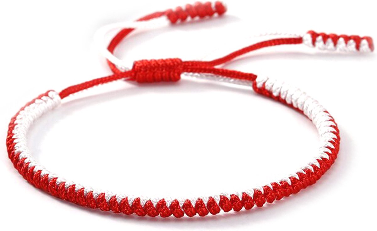Rood witte geknoopte armband nylon koord tibetaanse stijl met schuifknoop