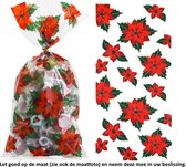 25x Uitdeelzakjes Bloemen 12.5 x 27.5 cm - Poinsettia - Kerstster - Plant - Flowers - Bloem - Christmas Flower - Cellofaan Plastic Traktatie Kado Zakjes - Snoepzakjes - Koekzakjes - Koekje - Cookie Bags