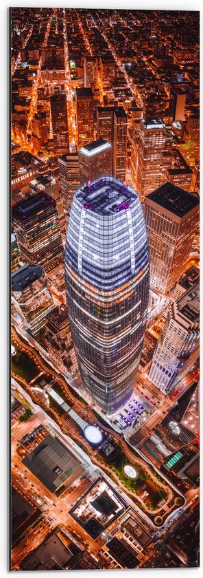 WallClassics - Dibond - De Salesforce Tower vanaf boven - 30x90 cm Foto op Aluminium (Met Ophangsysteem)