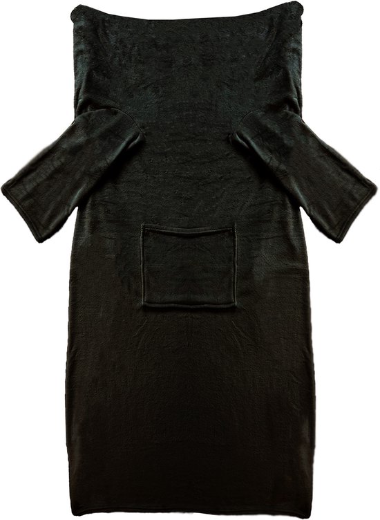 GINY - Plaid met mouwen 150x200 cm - superzacht - flannel fleece - Raven - zwart - Dutch Decor