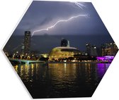 WallClassics - Feuille de Mousse PVC Hexagone - Foudre sur l'Esplanade du Théâtre - Singapour - 40x34,8 cm Photo sur Hexagone (Avec Système de Suspension)