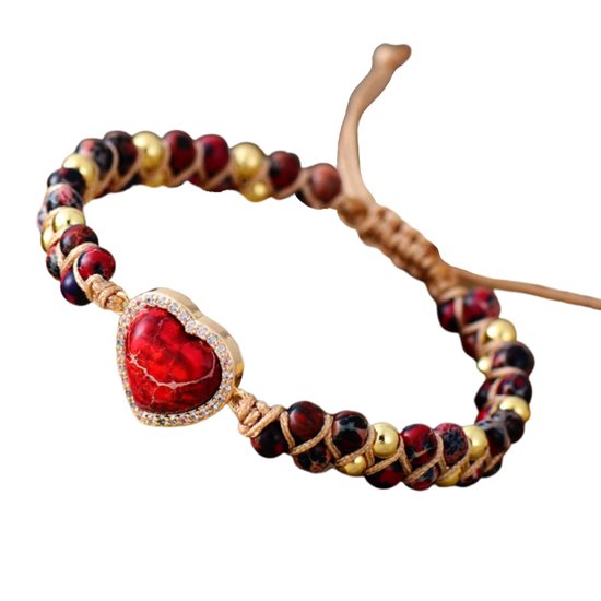 Marama - verstelbare armband Heart Red - edelsteen Jaspis - rood - damesarmband