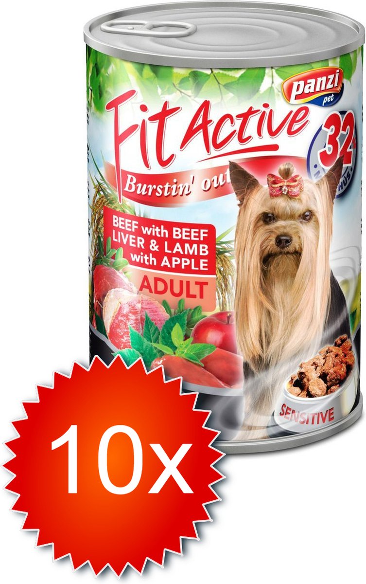 Fit Active – Hondenvoer – Blikvoer – Natvoer hond – Adult – Beef & Lamb – 10 x 415g