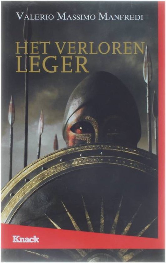 Boekcover: "HET VERLOREN LEGER" door Valerio Massimo Manfredi, met een Griekse krijger met helm en schild.