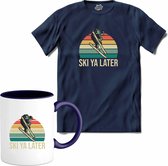 Ski Ya Later | Skiën - Bier - Winter sport - T-Shirt met mok - Unisex - Navy Blue - Maat L