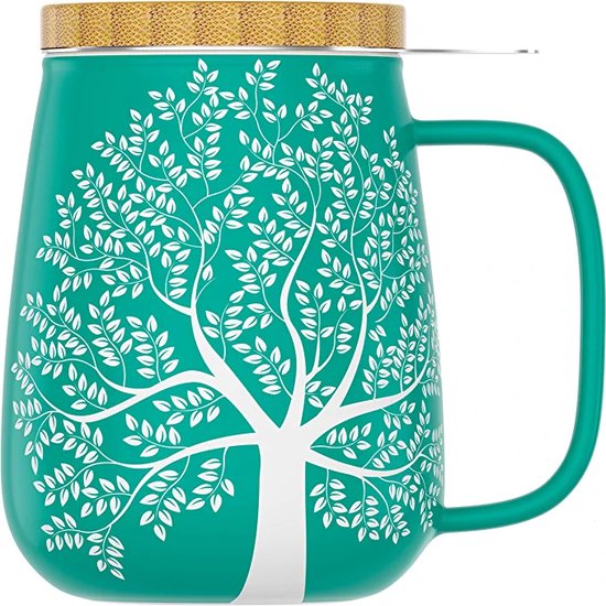 Tasse à Thé Amapodo 600ml Avec Passoire - Porcelaine Fait Main - Design Gris Et Or - Parfaite Pour Bureau Et Maison