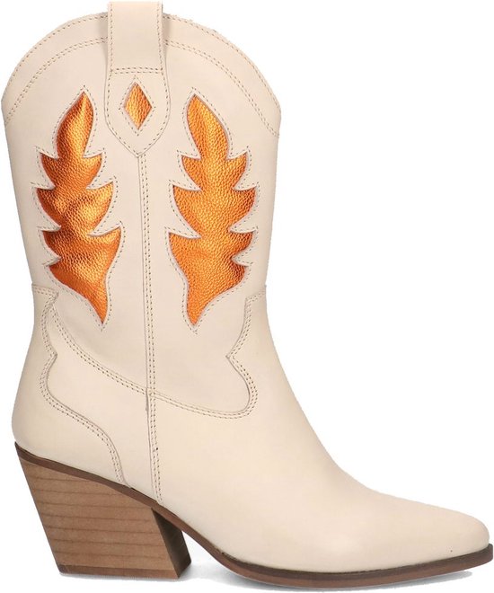 Sacha - Dames - Off white cowboy enkellaarsjes met metallic oranje details  - Maat 37 | bol.com