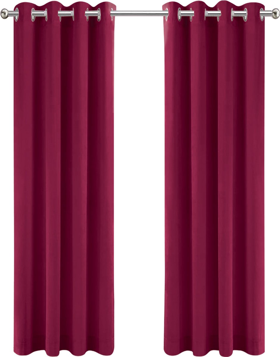 Rood Velvet Kant en klaar 140x175cm - Kant en klare gordijnen ringen Velours - Fluwelen Verduisterende gordijnen