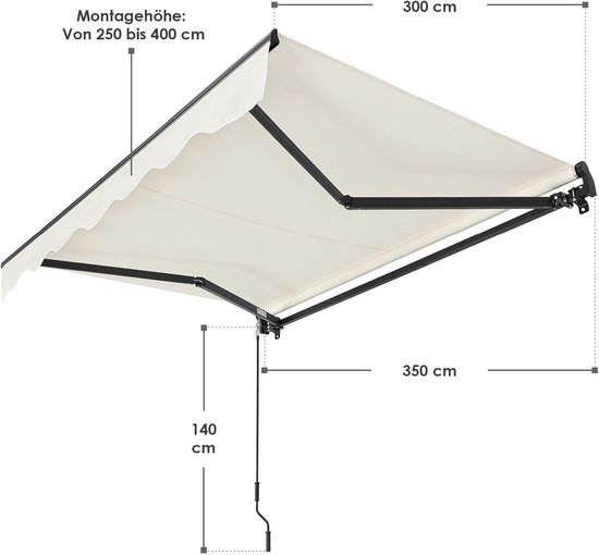 Zonnescherm / Luifel - 350 x 300 cm - Beige - Incl. Bevestigingsmaterialen