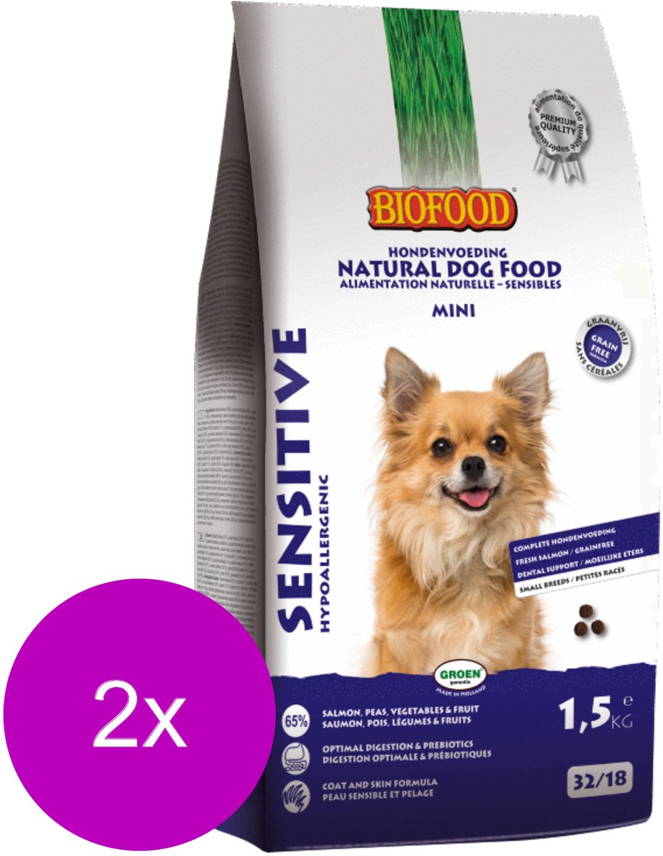 Biofood Bf Sensitive Small Breed - Hondenvoer - 2 x Zalm Erwt Aardappel 1.5 kg Graanvrij