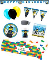 Lego City - Feestpakket - Feestartikelen - Kinderfeest - 8 Kinderen - Tafelkleed - Bekers - Servetten - Bordjes - ballonnen - Slingers - letterbanner