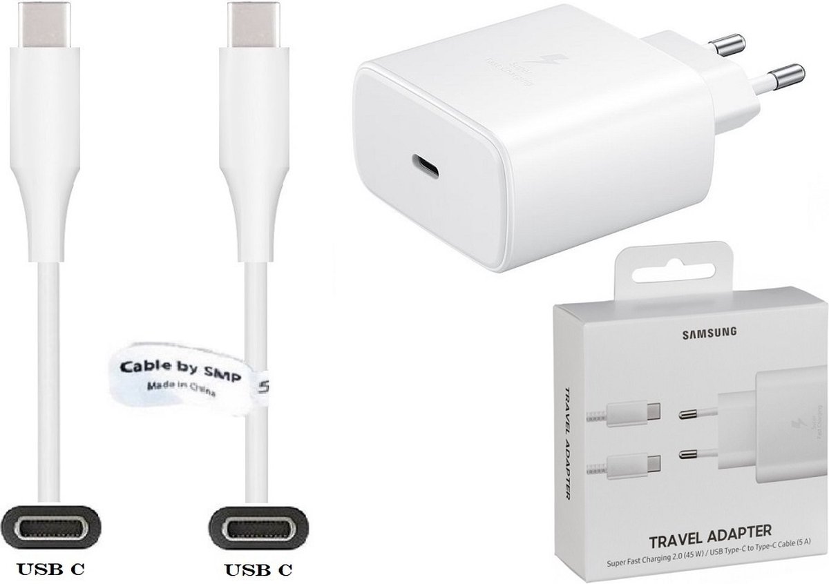 Câble USB-C vers USB-C SAMSUNG, charge ultra rapide 45W (Blanc)