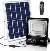 LED Floodlight op Zonne-energie - LED Schijnwerper - Igia Solina - LED Solar Tuinverlichting Wandlamp - Afstandsbediening - Waterdicht IP66 - 100W - Helder/Koud Wit 6500K