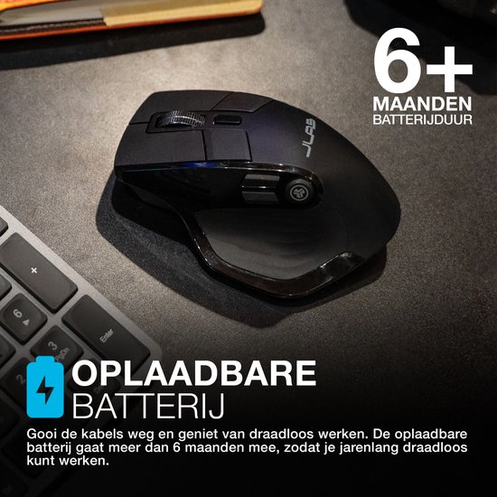 JLab Epic Computermuis – Bluetooth Muis Draadloos - Ergonomische Muis Rechtshandig – USB C Oplaadbaar - Verbindt 3 devices tegelijkertijd – Stille Clicks – Infinity Scroll – 4 Maanden Batterijduur – Draadloze Dongle