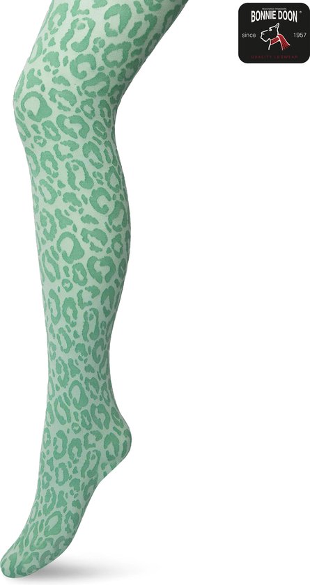 Bonnie Doon Kinder Panty met Panter Print 100 Denier maat 164-182 L Groen - Uitstekend Draagcomfort - Meiden Panty - Meisjes - Kinderen - Kids - Zebraprint - Dierenprint - Gladde Naden - Perfecte Pasvorm - Malachite Green - BP213904.277