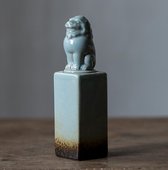 Bewaarpot - Chinese Thee Bewaarpot - Kiln - Keramiek - Lichtblauw - Mytische Leeuw Deksel