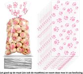 25x Uitdeelzakjes Hondenpoot Roze 12.5 x 27.5 cm - Poot - Paw - Dog - Dieren - Cellofaan Plastic Traktatie Kado Zakjes - Snoepzakjes - Koekzakjes - Koekje - Cookie Bags