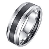 Wolfraam heren ring Geborstels Zwarte Streep 8mm-18mm