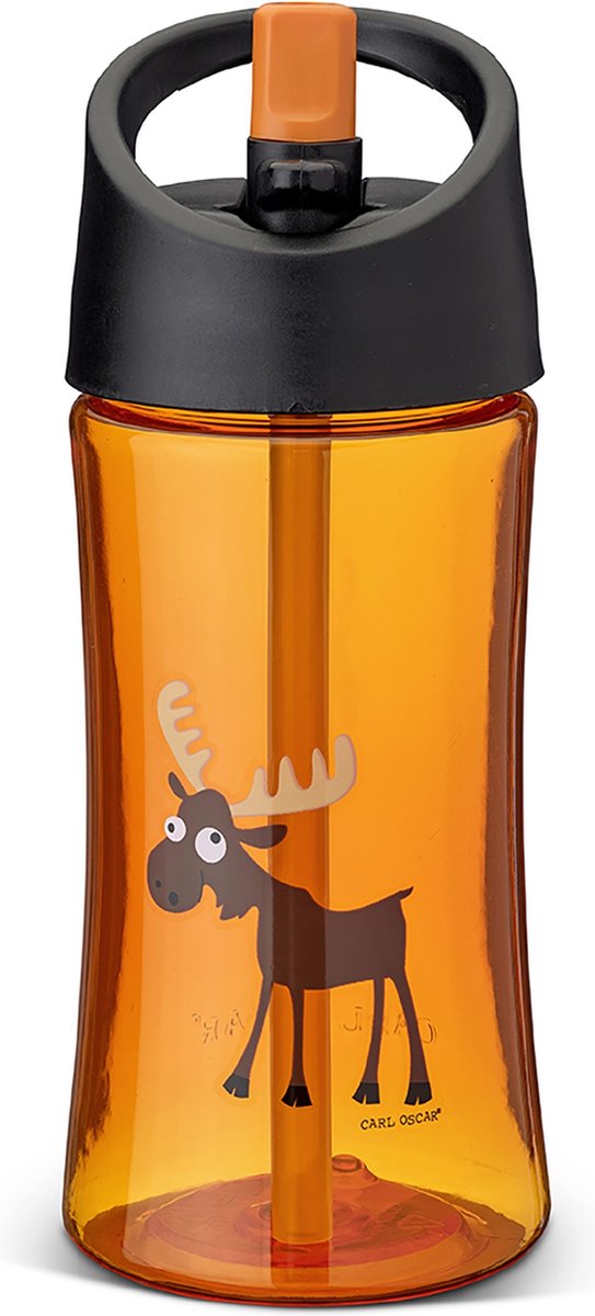 Carl Oscar waterfles / drinkfles - 0.35 liter - kunststof - oranje - eland - D 7.1 cm - H 17.5 cm