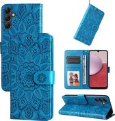 Mobigear Telefoonhoesje geschikt voor Samsung Galaxy A14 Hoesje | Mobigear Sunflower Bookcase Portemonnee | Pasjeshouder voor 3 Pasjes | Telefoonhoesje voor Pinpas / OV Kaart / Rijbewijs - Blauw