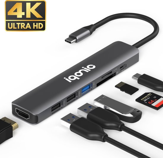 Iqonic Hub USB - USB-C - HDMI - DisplayPort - Lecteur Carte SD/ Micro SD -  Gris Sidéral | bol.com